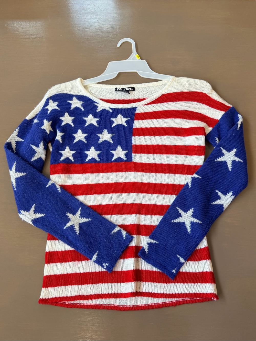 Planet Gold Red White and Blue American Flag Crewneck Sweater